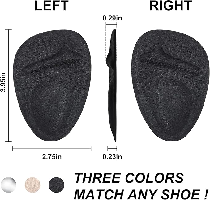 Ball of Foot Cushions, Metatarsal Pads Women, High Heels Non-Slip Comfort Pads, Shoe Support for Metatarsalgia Mortons Neuroma Pain Relief (2 Pairs,Black)