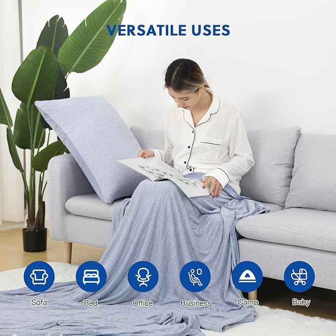 HOMFINE Cooling Blankets for Hot Sleepers - Summer Blanket Thin Lightweight Breathable Soft Double Side Enhanced Cooling for Bed Couch Sofa, Keep Cool for Night Sweats (Blue, 60 x 80 inches)