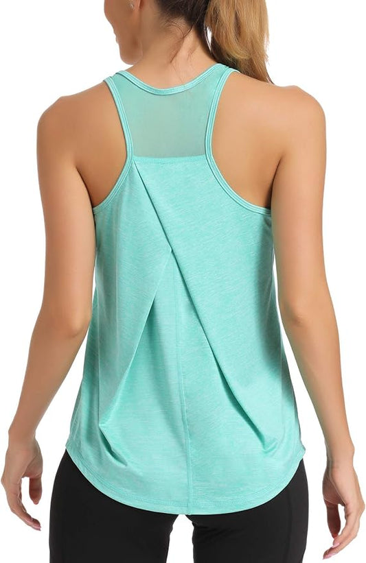 Aeuui Womens Workout Tops for Women Racerback Tank Tops Mesh Yoga Shirts Athletic Running Tank Tops Sleeveless Gym Clothes