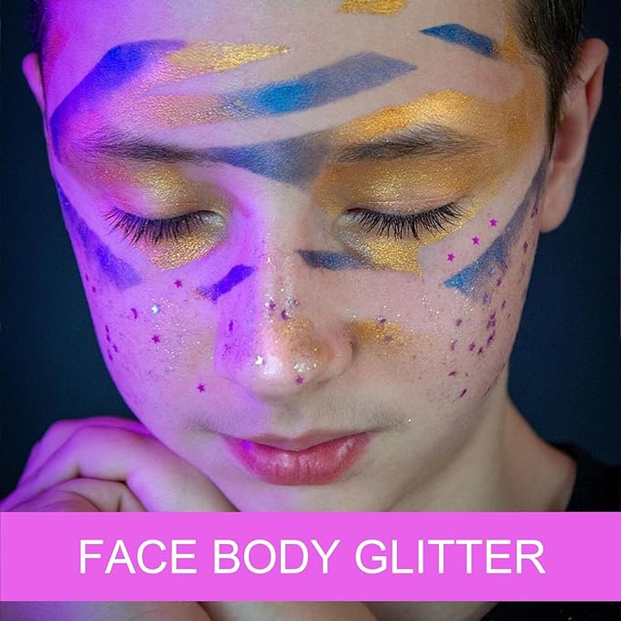 Body Face Glitter Makeup for Kids Women, Sparkly Chunky Hair Glitter, Mermaid Birthday Decorations Rave Outfits for Women (Pink Body Glitter)