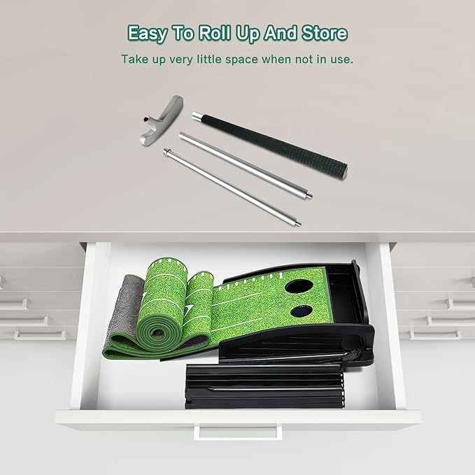 Golf Putting Green Mat with Putter and 6 Balls, Putting Practice Mat with Auto Ball Return for Home, Office, Backyard, Indoor, Outdoor Use