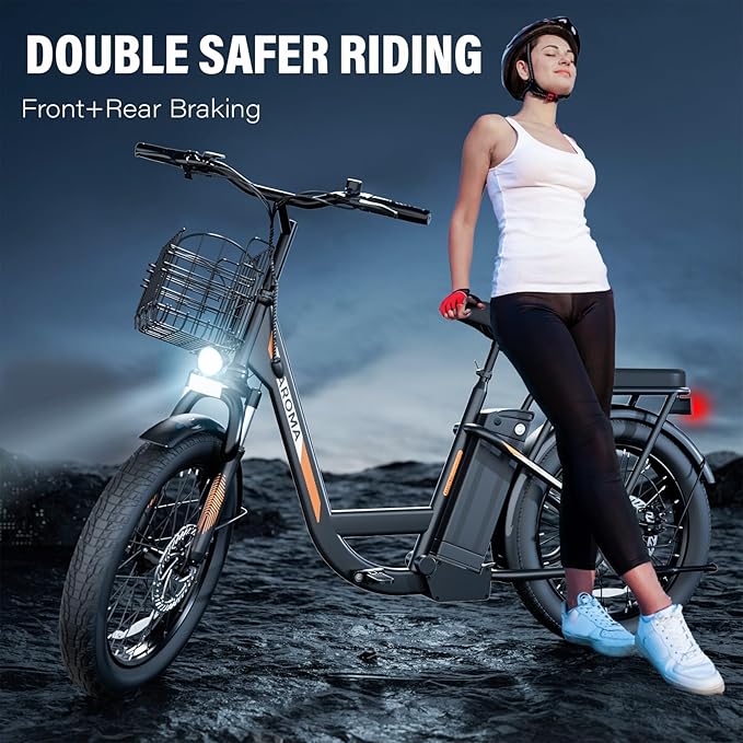 Caroma Electric Scooter with Seat, 48V Removable Battery E-Bike, Up to 30Miles&20MPH, 500/800/1200W Motor, 20" Fat Tire Adult Electric Bicycles for Commuting with Basket