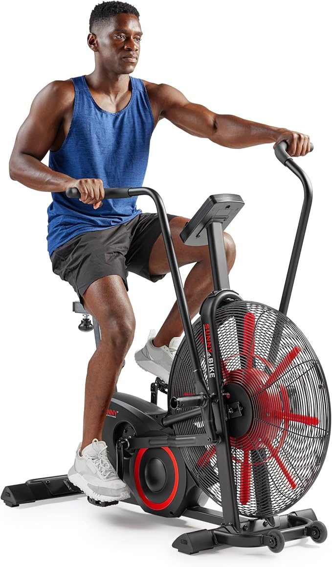 Sunny Health & Fitness Premium Smart Cross-Training Fan Bike, Air Resistance Cardio Machine w/330lb Capacity for Intensive Home Workout, Customizable Monitor w/Free SunnyFit App Connection-SF-B223018