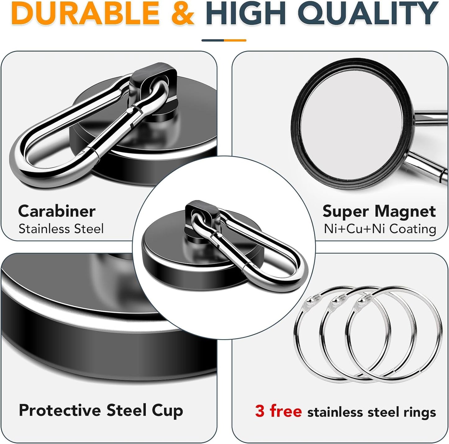 MIKEDE Magnetic Hooks Heavy Duty, 110LBS+ Strong Neodymium Magnets with Swivel Carabiner Hook, Black Magnetic Hangers Magnet Hooks for Locker, Home, Cruise Cabin, Office - 10 Pack