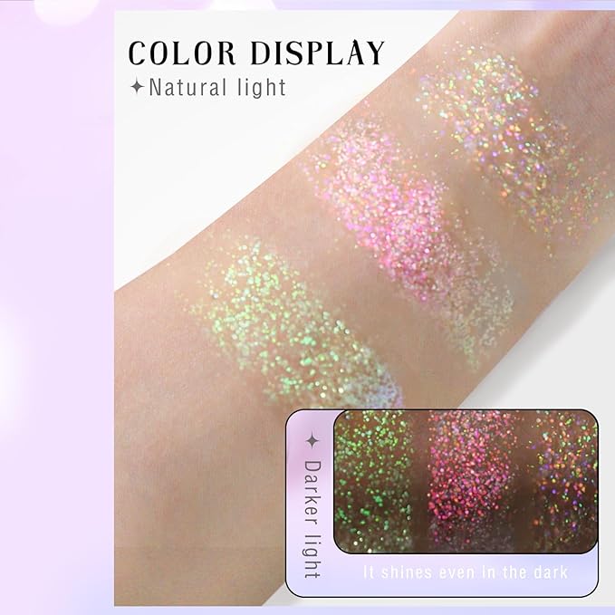 Roll-on Holographic Body Glitter Gel for Face Hair, Chameleon Color Changing Glitter Gel Under Light, Chunky Mermaid Sequins Festival Party Rave Accessories Shimmer Makeup (13# Dazzle)