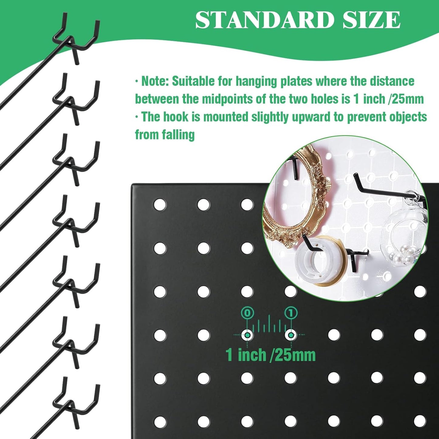 50Pcs 8"/20CM Pegboard Hooks Assortment Set, Metal Peg Board Hooks with 2.5mm Hole Pitch 4mm Wire Diameter Slatwall Hanging Hook for Garage Organization Wall Hanging (Black)