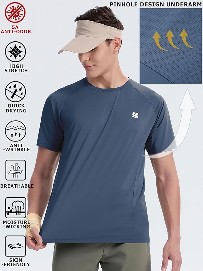 Moisture Wicking Quick Dry Soft Pickleball Workout Hiking Camping Running Shirts for Men Outdoor Sports