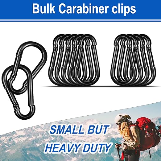 20PCS M5 Black Carabiner Clip, 3/16Inch Snap Hook Quick Link Small Clips, 2'' Spring Carabiner Link Buckle for Fishing Camping Hammock Dog Leashes-220LBS Holding Capacity