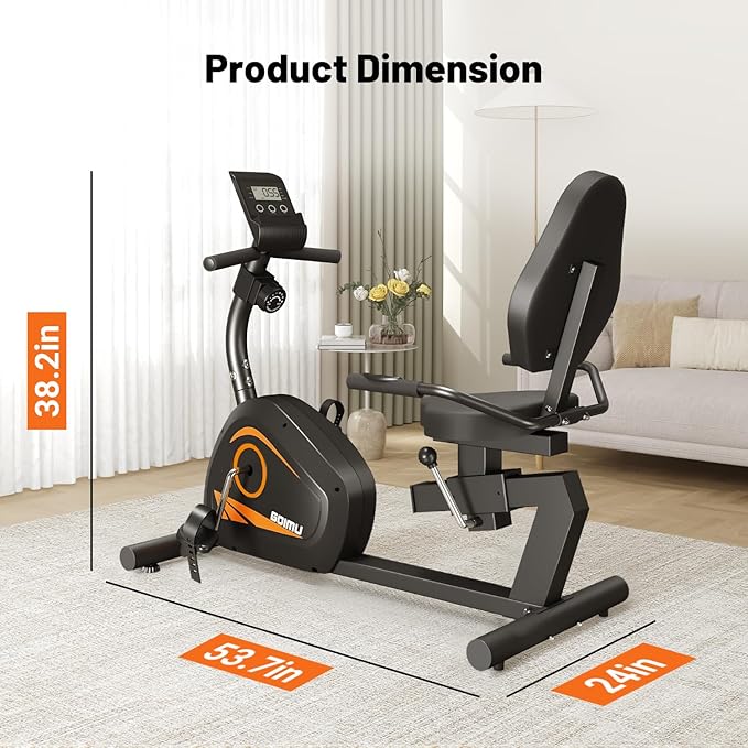 Recumbent Exercise Bike, Stationary Bikes for Home Magnetic Recumbent Bike with Adjust Seat for Adults Seniors, 300LB Capacity & 8-level Resistance, LCD Monitor and Heart Rate Handle