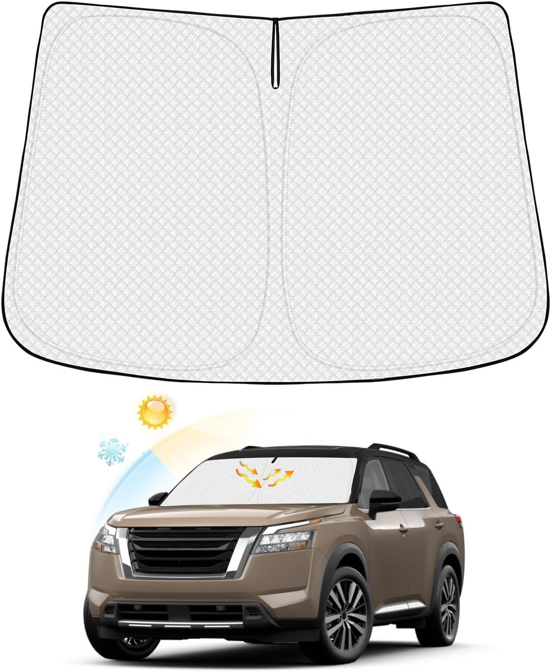 Windshield Sun Shade for 2022-2025 2026 Nissan Pathfinder Accessories Thicken 6-Layer Front Window Sunshade Cover Sun Visor Protector Foldable Block UV Rays Keep Vehicle Cool