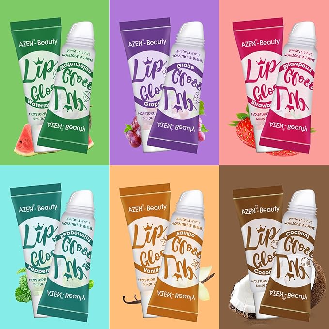 AZEN 24 Pack Lip Gloss Set, Clear Lip Gloss Bulk, Lip Oil for Dry Cracked Lips Moisturizing Hydrating Nourishing with Vitamin E