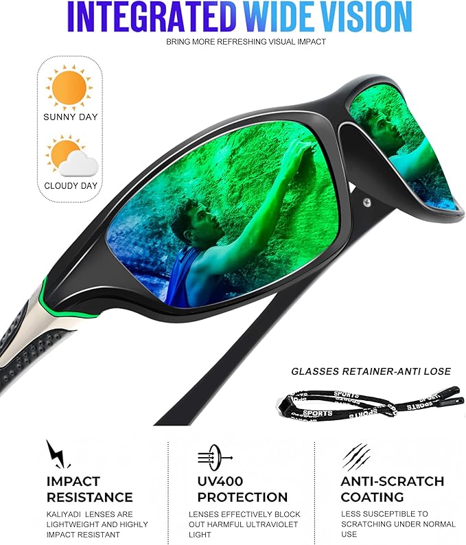KALIYADI Polarized Sunglasses-Men Sports Sunglassses: Mens Sunglasses with UV Protection for Fishing Driving Cycling Running