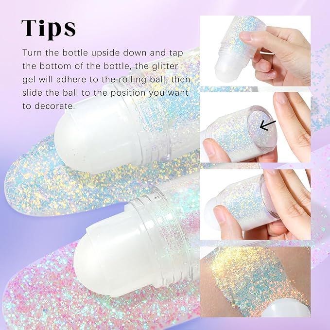 Roll-on Holographic Body Glitter Gel for Face Hair, Chameleon Color Changing Glitter Gel Under Light, Chunky Mermaid Sequins Festival Party Rave Accessories Shimmer Makeup (12# Sparkling Blue)