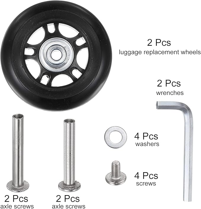 uxcell Replacement Luggage Wheels 70x24mm Suitcase Wheel Repair Kits Include 2 PU Bearing Wheels & Washers, Wrenches & Axle Screw for Trolley Bag, Inline Skate and Caster Board