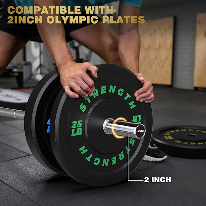 Olympic Rubber Bumper Weight Set - 2 Inch Barbell Plates for Home Gym Strength Training