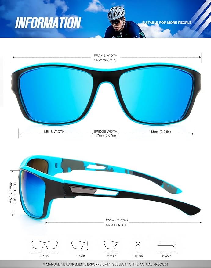KALIYADI Polarized Sunglasses for Men, Sports Sun Glasses for Driving Cycling Fishing with UV protection