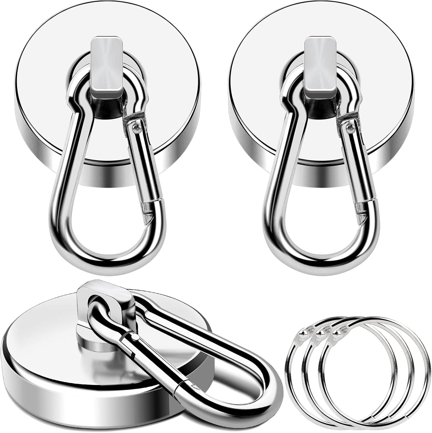 MIKEDE 150LB Magnetic Hooks, Neodymium Magnets Heavy Duty with Swivel Carabiner Hooks, Strong Rare Earth Magnets with Hooks for Garage, Kitchen, Cruise Cabin, Office - 3 Pack