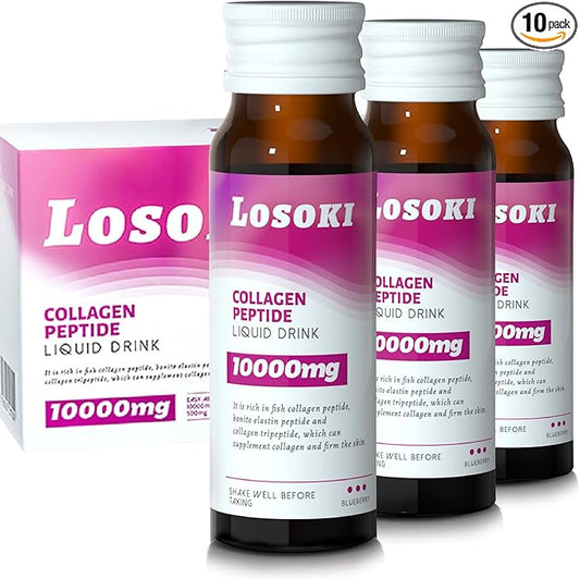Liquid Collagen Peptide Drink - 10000mg Hydrolyzed Marine Collagen Peptides with Vitamin C, Premium Blend, Promote Healthy Hair Skin Nails Joints Bones, (1 Box, 10 Bottles)