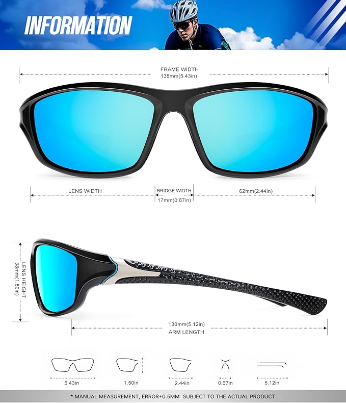 KALIYADI Polarized Sunglasses-Men Sports Sunglassses: Mens Sunglasses with UV Protection for Fishing Driving Cycling Running