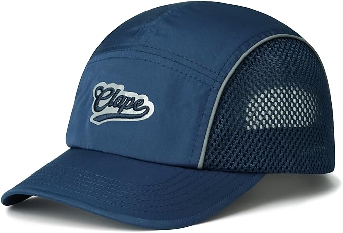 CLAPE Quick Dry 5 Panel Hat for Men, Breathable Mesh Short Brim Baseball Cap, Reflective Ajustable Outdoor Sport Running Hat