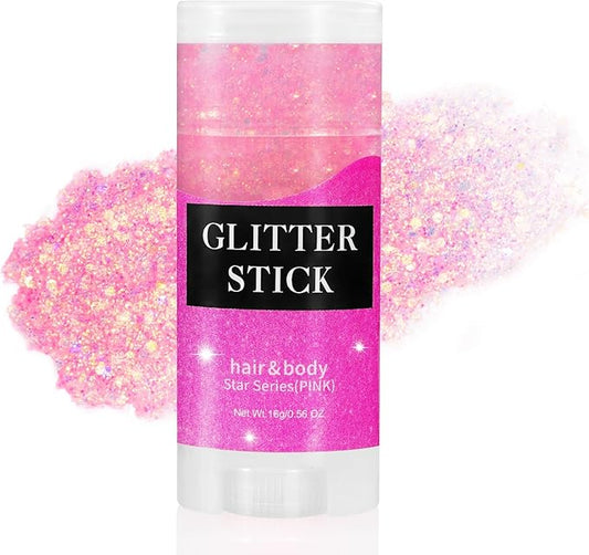 Mysense Pink Body Glitter Stick, Singer Concert Outfit Face Glitter Makeup, Festival Rave Pride Accessories, Hair Glitter Gel for Kids Women, Sparkling Mermaid Sequin Chunky Glitter Face Paint, 0.56oz
