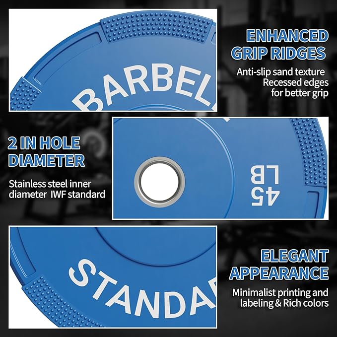 Mikolo Weight Plates 2 Inch, Bumper Plates with Enhanced Grip, Olympic Weight Plates for Strength Training and Weight Lifting