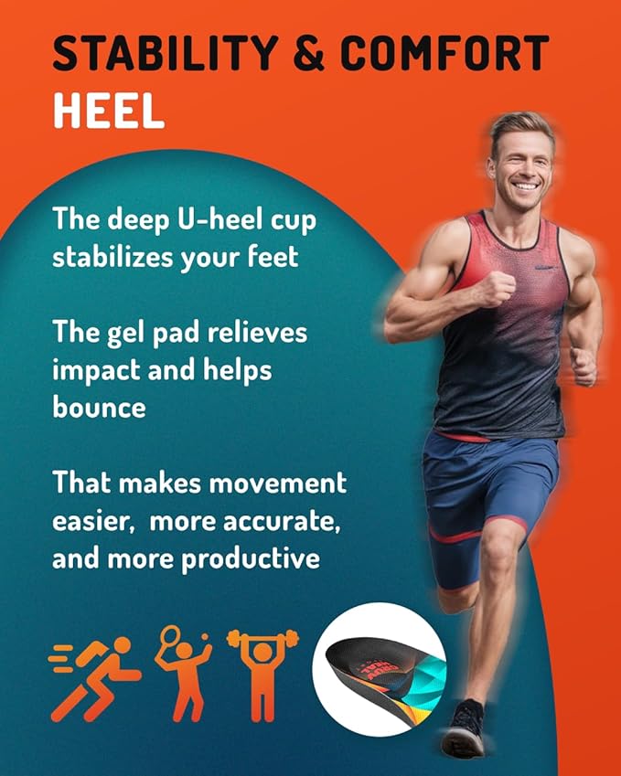 Sport Shock Absorbing Insoles - Athletic Shoe Cushioning Inserts for Men and Women - Ideal for Active Sports Running Training Hiking - Neutral Arch Good for Sneakers Shoes, M