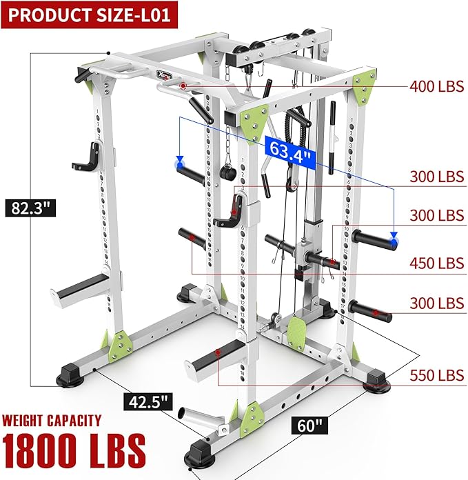 Power Rack Power Cages Multi-Function Squat Rack with Cable Crossover System Selectable More Training Attachment Weight Cage for Garage Home Gym