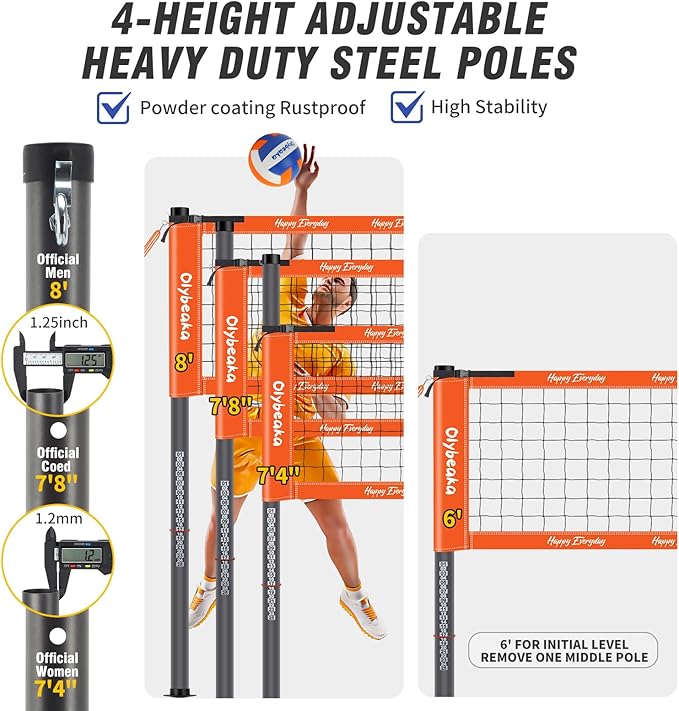 Portable Outdoor Volleyball Net Set System for Backyard Beach with Heavy Duty Poles, Durable Net, PU Volleyball & Pump, Carry Bag