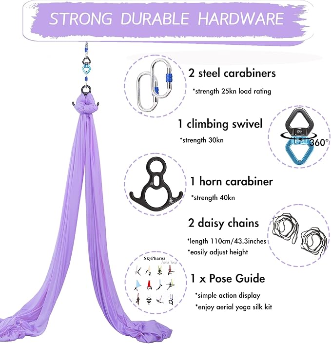 Aerial Silks Yoga Swing Set - 9/11 Yards Aerial Yoga Hammock Kit Anti-Gravity Flying for Fitness, Low/Non Stretch Nylon Tricot Fabric Hardware Included for Dance