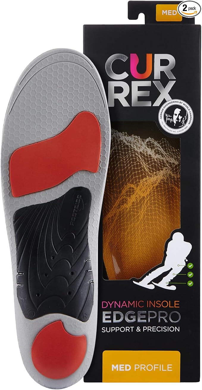CURREX EdgePro Thermo Regulating Ski Boot Insoles for Snowboarding, Skiing, & Winter Sports ??Ski Boot Inserts with Shock Absorbing Cushioning ??for Men & Women ??Medium Arch, Medium Size