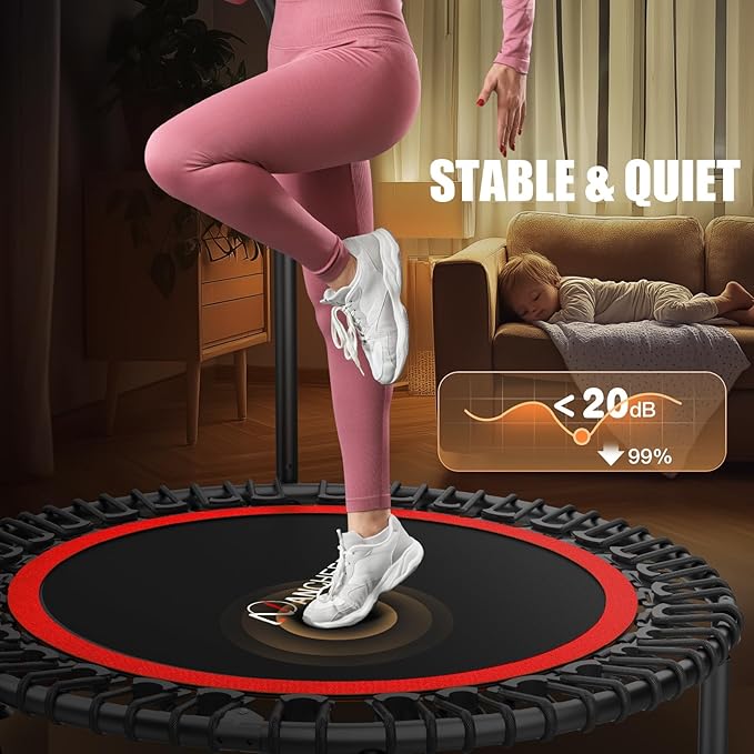 ANCHEER 40"/48" Foldable Rebounder Trampoline for Adults/Kids with Resistance Bands and Bungees, Indoor & Outdoor Mini Trampoline with Bar and Safety Padding - Max Load 450lbs/550lbs