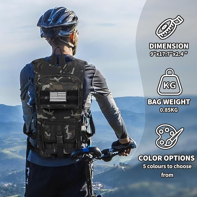 Hydration Backpack, Tactical Molle Water with 2L TPU Water Bladder, for Men Women Lightweight Water Backpack, Hydration Pack for Hiking, Biking, Climbing and Hunting