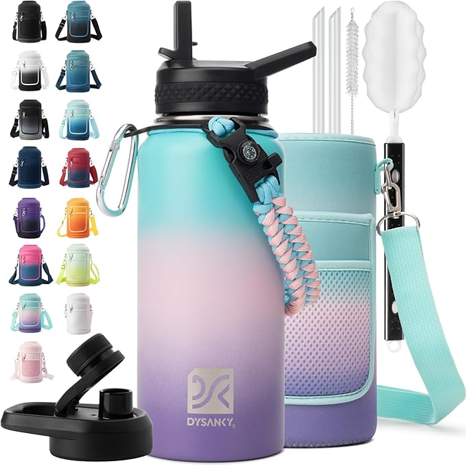Insulated Water Bottle | Thickened Stainless Steel Vacuum Metal | Portable Sports Water Jug for Gym and Hiking with Straw, Carrier Bag, Handle Strap | BPA-Free 32 oz