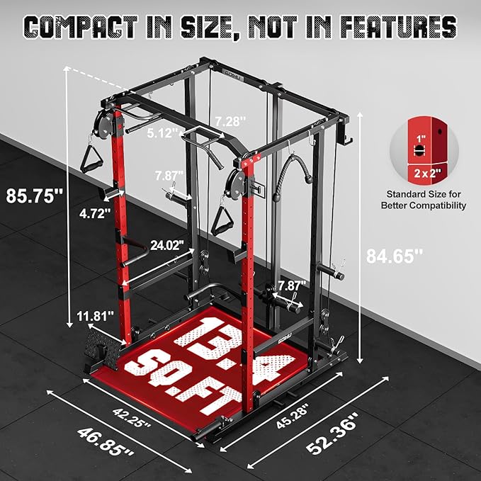 R1-V4 Power Cage Rack, 2000LB Squat Rack with Cable Crossover System, Multi-Function Weight Cage, Home Gym Workout Machine with More Training Attachments