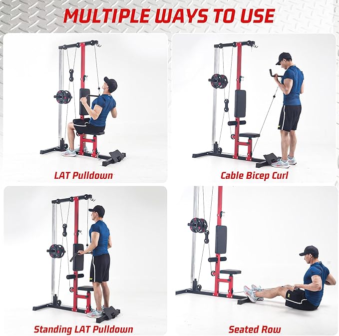 LAT Pulldown Machine, Multi-Functional Cable Machine with High and Low Pulley Station, Row Cable Machine Home Gym with Leg Support, Tricep Workout Equipment