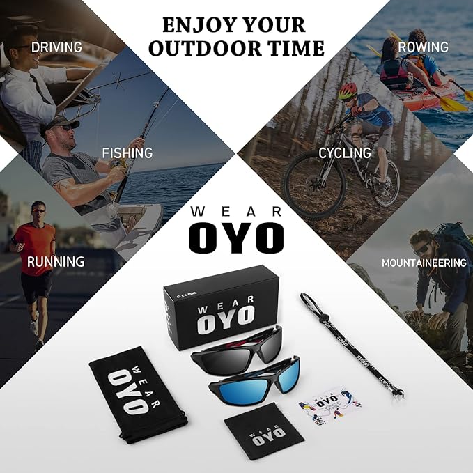 Polarized Sports Sunglasses for Men Women,Fishing Driving Rectangular Goggles UV400 Protection