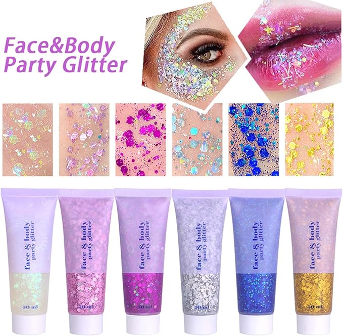 Gold Face Glitter Gel,Music Festival Yellow Body Glitter Singer Concerts Hair Glitter Sequins,Mardi Gras Outfits for Women,Sparkling Carnival Rave Accessories Decorations,50ML