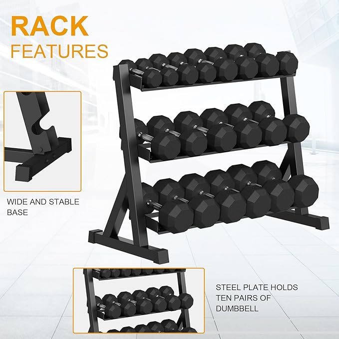 Rubber Coated Hex Dumbbell Weight Set, Multiple Sizes Exercise & Fitness Dumbbells,100LB Set,110LB Set,200LB,350LB,450LB,550LB, 35-50Lbs Pairs for Muscle Toning, Strength Building & Full Body Workout