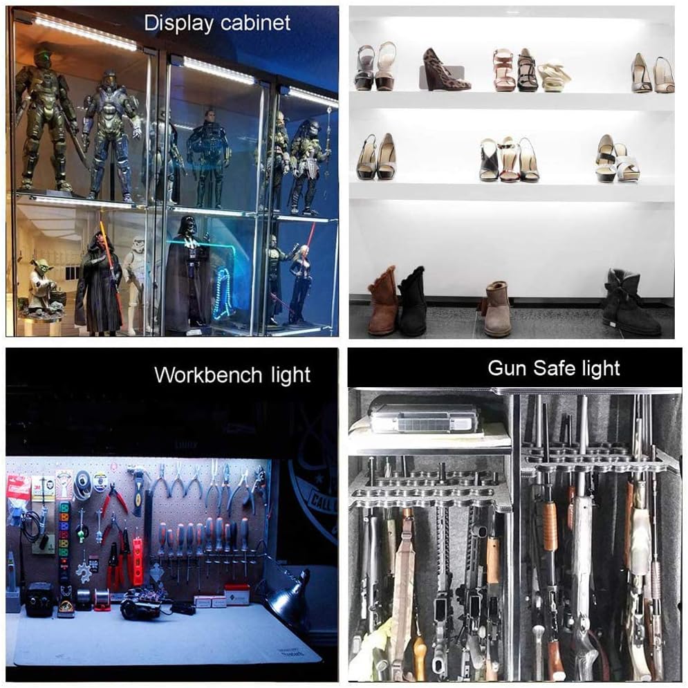 Led Light Strips Kit, (6) 12’’ Linkable Light Bars + Rocker Switch + UL Power Adapter, Under Cabinet Lighting for Locker Closet Shelf, Showcase Lighting, 6000K Cool White