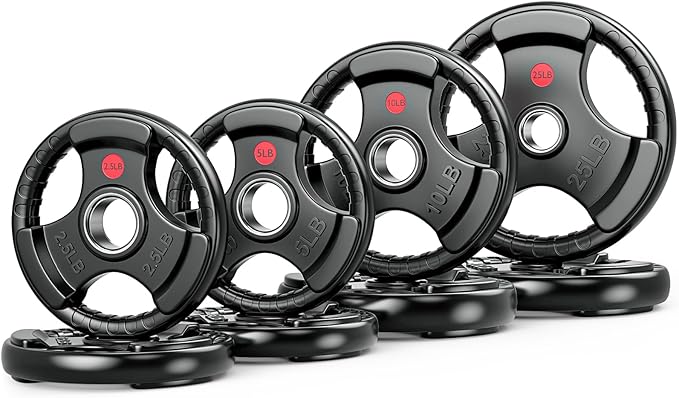 GIKPAL 2-inch Rubber Olympic Grip Weight Plates for Strength Training, Weightlifting in Home & Gym, Barbell Weights Plates Set (2.5/5/10/25/35/45 LB)