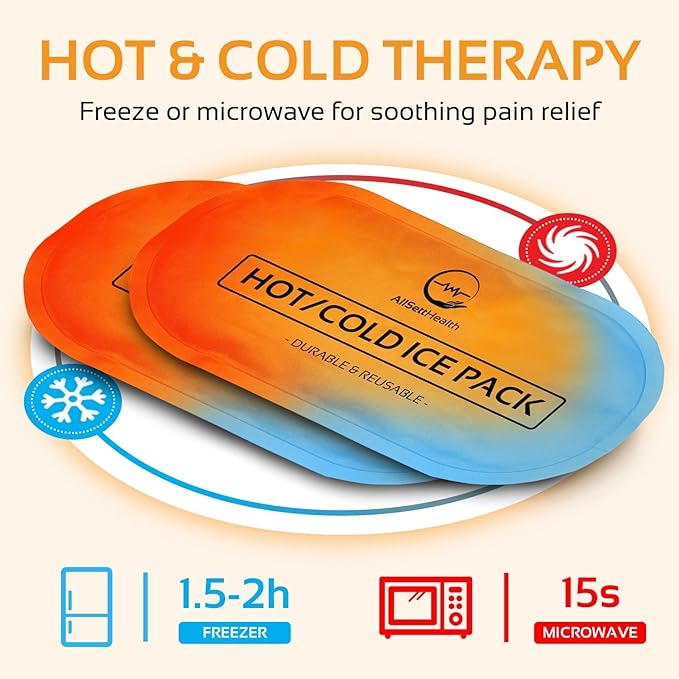 AllSett Health Reusable Hot and Cold Gel Ice Packs for Injuries | Cold Compress, Ice Pack, Gel Ice Packs, Cold Pack, ice Pack, Cold Packs for Injuries, 10.5 in Long x 5 in Wide, | 4 Pack Orange