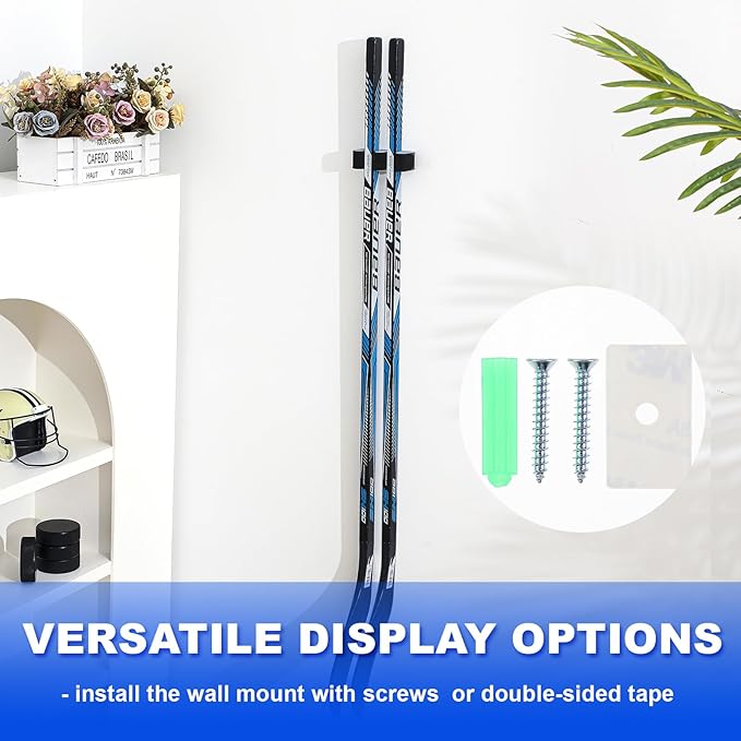 Yousoontic Hockey Stick Holder Wall Mount, 1-6 Stick Capacity, Ice and Field Hockey Organizer (Decor & Storage 2-in-1) for Home Garage Room Office Sports Decoration