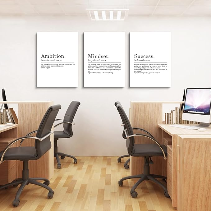 Inspirational Canvas Painting Wall Art -EPHANY ART - Mindset Quotes Prints, Ambition Letters Poster, Motivational Wall Art, Success Framed Entrepreneur Poster, Positive Quotes Wall Poster for Home Office Workplace (L-3pcs,12x16inchx3pcs)