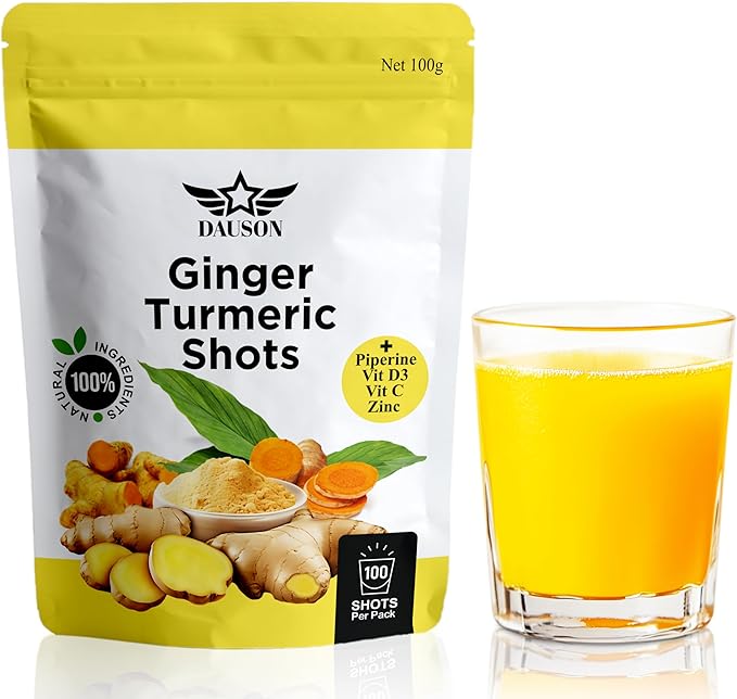 Ginger Turmeric Supplements with Piperine, Orange, Vitamin C, Vitamin D3 & Zinc | Ginger Turmeric Shots for Joint, Heart, Brain, Gut & Skin Health | 100 Servings | Ayurvedic | Powder
