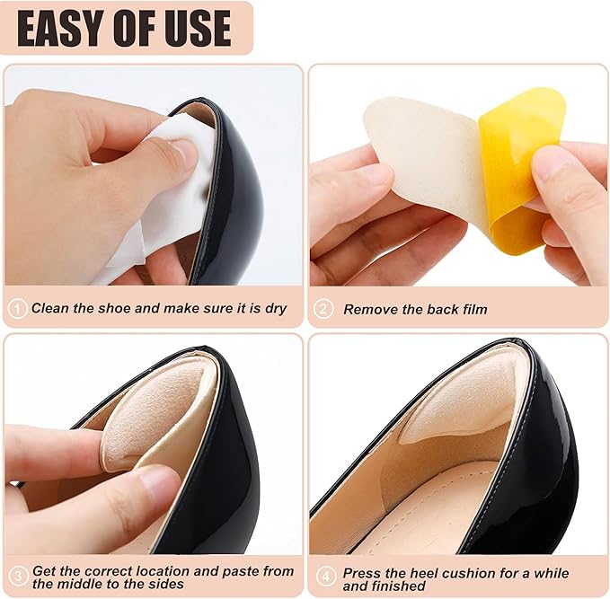 Heel Cushion Pads,Ball of Foot Cushions,Metatarsal Pads for Women, Heel Grips Liners for Heel Pain Relief, Blisters,Friction, Non-Slip Shoe Inserts for Loose Shoes Make Shoes Fit Tighter (4Pairs)