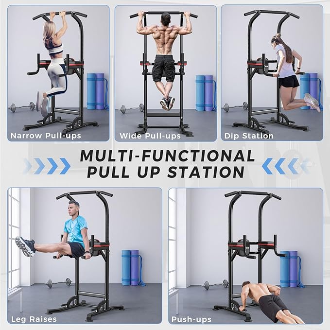ZENOVA Pull Up Bar Dip Station Multi-Function Strength Training Equipment for Men Women Muscle Building 330/500 LBS Weight Capacity