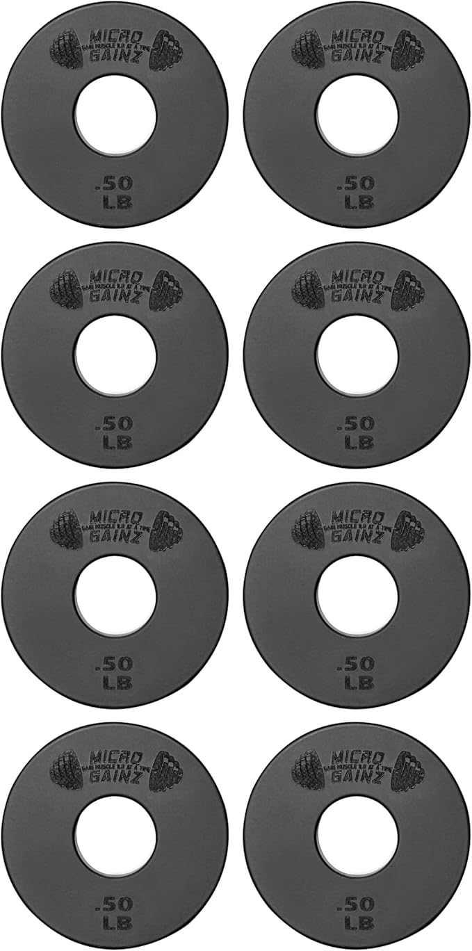 Micro Gainz 1-Inch Center Hole Standard Fractional Weights Plates Set, 8 Piece Dumbbell & Barbell Set of .50LB Plates for Strength Training and Weight Lifting, Made In USA