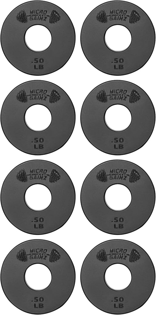 Micro Gainz 1-Inch Center Hole Standard Fractional Weights Plates Set, 8 Piece Dumbbell & Barbell Set of .50LB Plates for Strength Training and Weight Lifting, Made In USA