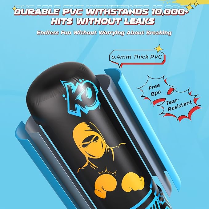 67'' Inflatable Punching Bag Freestanding for Kids Aged 3-12 – Heavy Duty Boxing Set for Karate & Taekwondo, Stable Boxing Bag Active Kids Toy, Christmas Birthday Gift for Boys and Girls